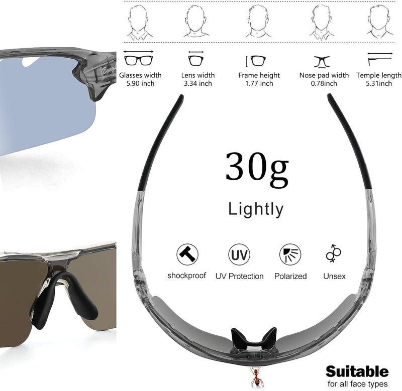 BangLong Polarized Sports Sunglasses Cycling Sun Glasses for Men Women with 5 Interchangeable Lenes for Running Baseball Golf - Image 4